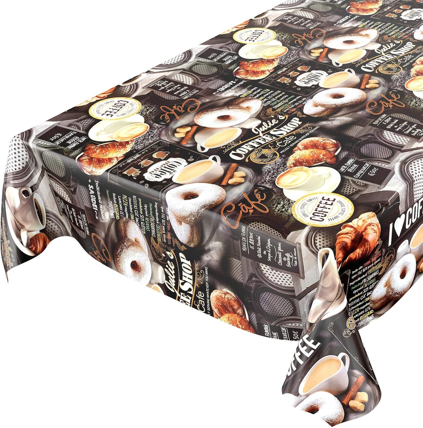 Koffie-bonbon-donuts-tafelkleed van tafelzeil donkergrijs 100x140cm