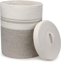 Opvouwbare wasmand met deksel, wasmand, gevlochten manden, groot en XXL, wit, bruin, katoenen mand, grote opbergmand (37 x 52 cm)