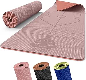 Yogamat 6 mm antislip – TPE-fitnessmat voor yoga, pilates en thuisworkouts – Antislip sportmat met uitlijningslijnen – Gymnastiekmat voor dames