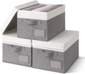 Opbergboxen met deksel, set van 3 voor kasten, grijs, opvouwbare opbergmanden, opbergboxen van stof