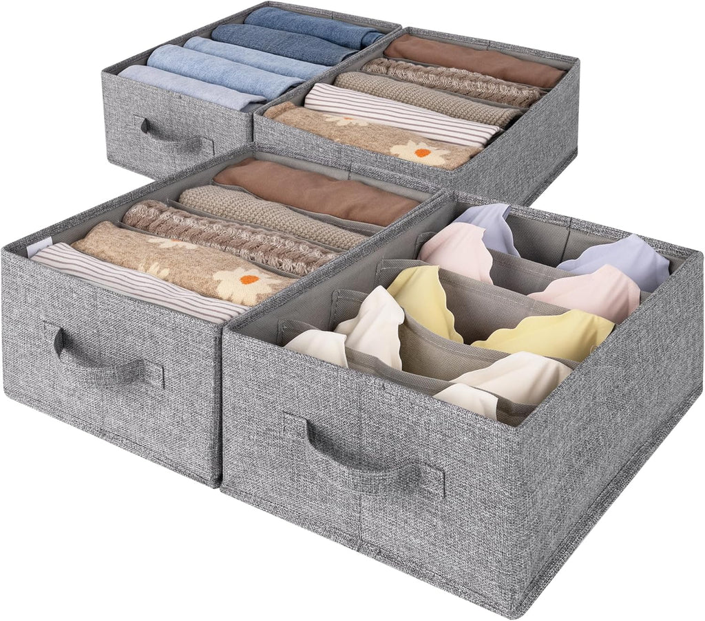 Jeans-organizer, set van 4 broeken-organizers voor de kledingkast, lichtgrijze opbergboxen, kledingkast, opvouwbare kledingkast-organizer, kleding, truien
