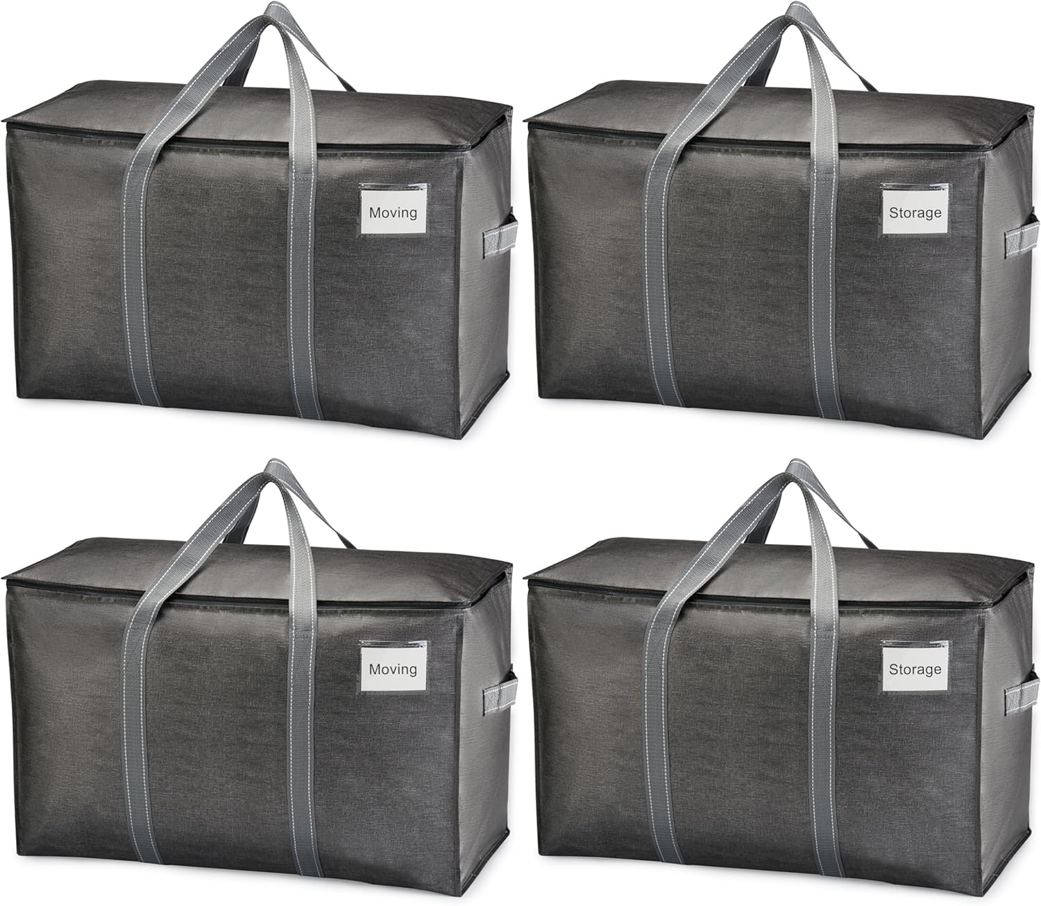 Opbergzak van 102 liter, opbergbox met deksel, stevige handvatten, verhuiszakken met ritssluiting, alternatief voor verhuisdozen, opvouwbare kledingopbergers (grijs, Pac