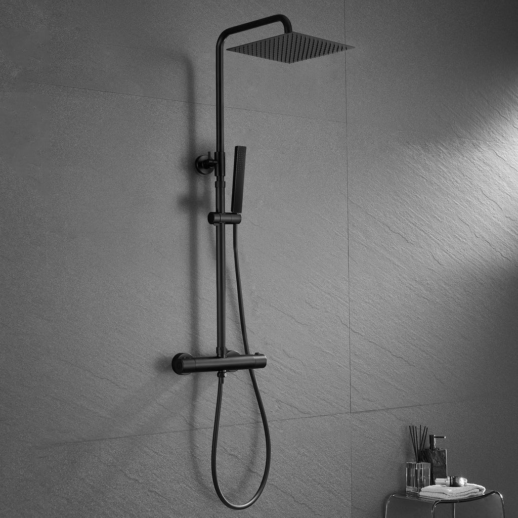 Thermostatisch douchesysteem, regendouche met thermostatische kraan en XXL-douchekop, 35 x 25 cm